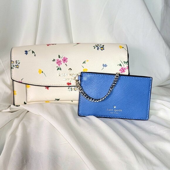 Kate Spade Staci Garden Bouquet (2fer) Wallet & Blue Card Carrier Set, NWOT - Picture 1 of 10